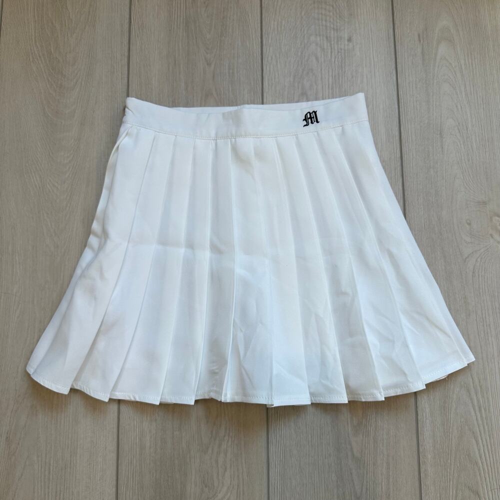 White pleated monogram M high waisted mini skirt small